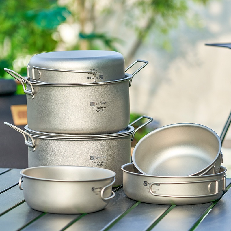 Camping Cooking Frying Pan - Pot en titane pur, poêle d'extérieur,